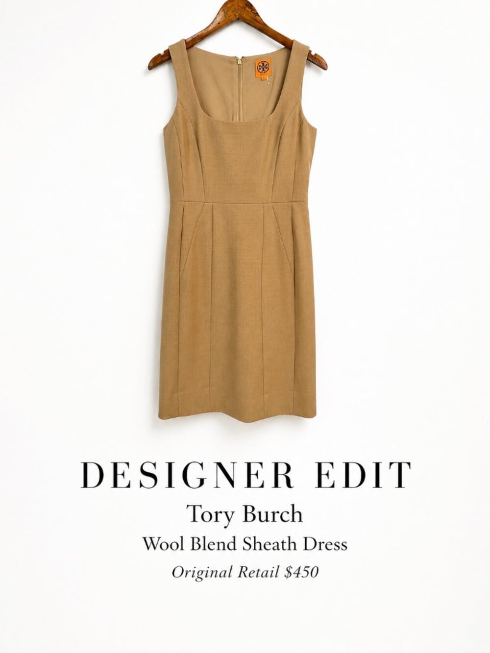 Tory Burch Wool Blend Sheath Dress Tan Sleeveless Career Size 4